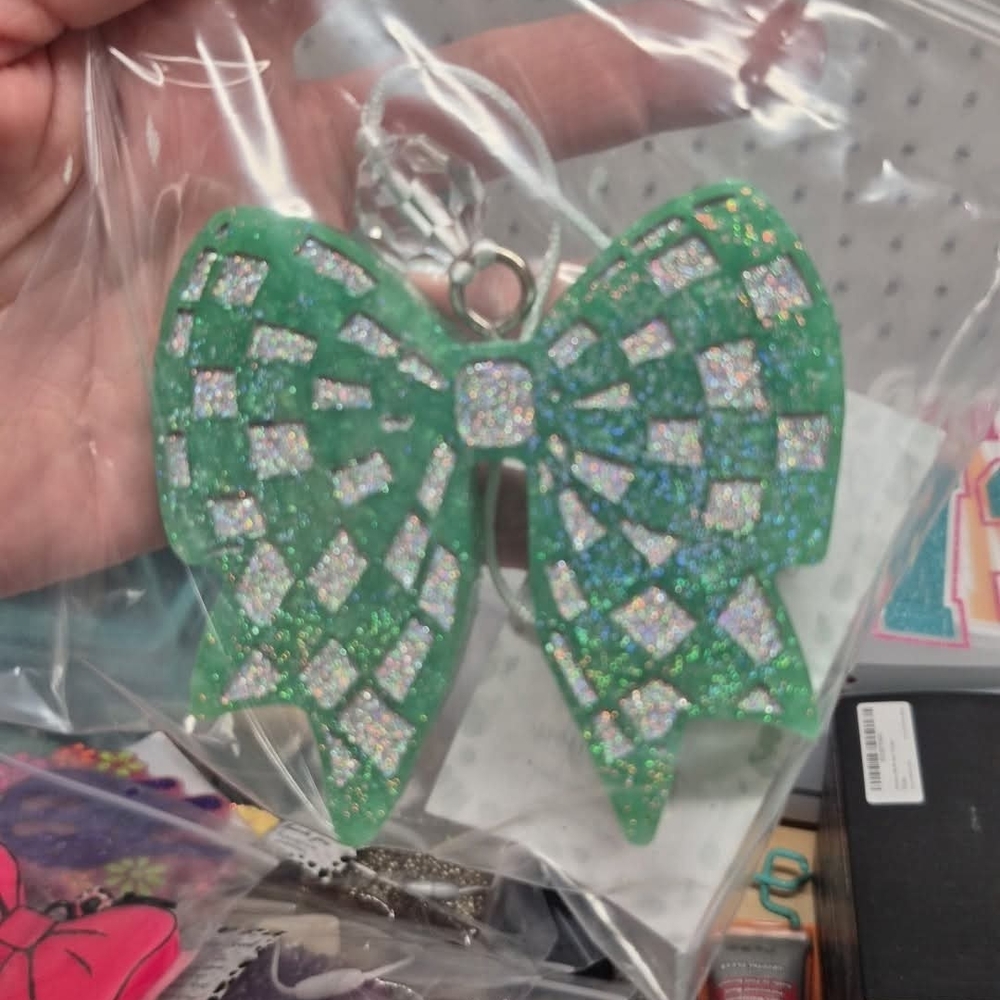 Green Glitter Bow Keychain